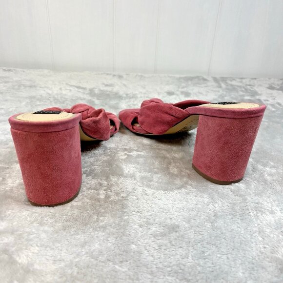 WHBM Callie Open Toe Sandals 8.5 Pink Faux Suede Knot Block Heel 8 1/2 - Picture 3 of 7